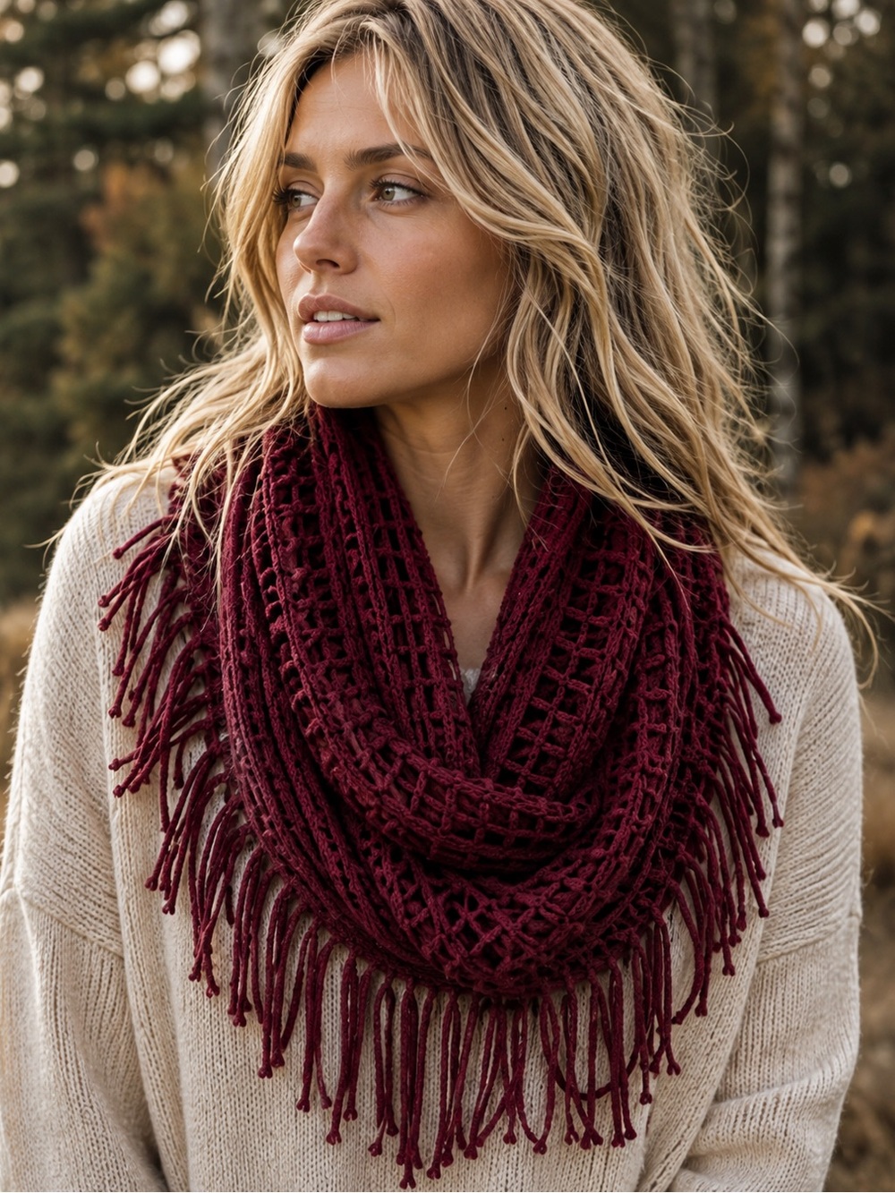 BP Burgundy Fringe Infinity Scarf Open Knit Loop Nordstrom One Size